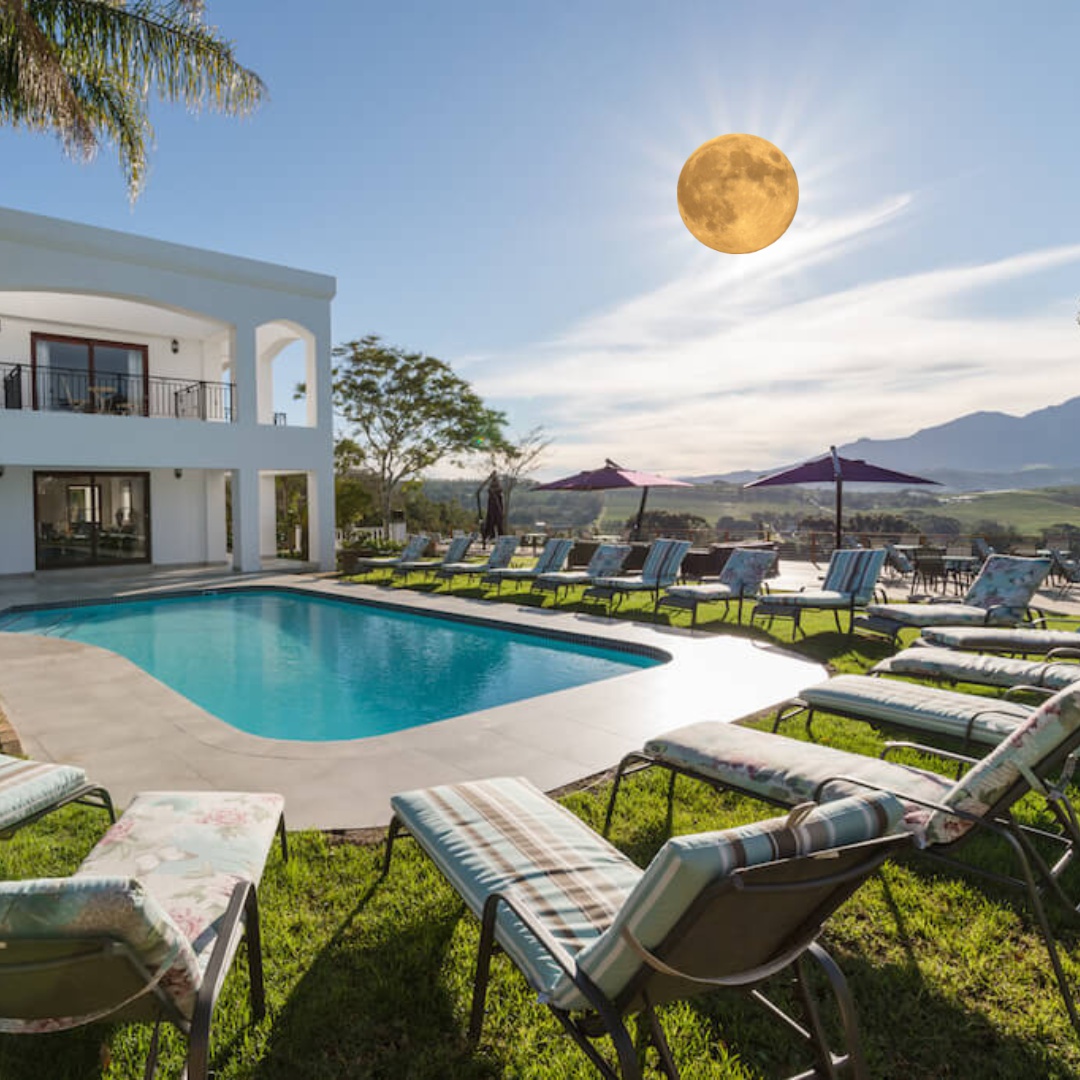 Image of the pool and loungers at The Salene in Stellenbosch, a luxury accommodation option Eco Africa Digital | Digital Marketing for Tourism | Blog | The Salene